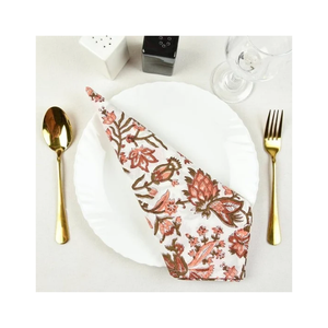 Serviette en coton authentique Jaipuri à motif floral bleu 50x50cm 190 GSM avec bordure en dentelle à carreaux verts, logo personnalisé pour table à manger et livraison en gros - Product Image 4