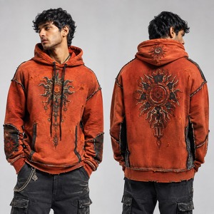 Stylish Graphic Detailing For daily use Men Distressed Embroidery Hoodie Vintage Streetwear Pullover Casual Sweatshirt - Product Image 4