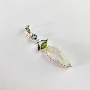 Élégant pendentif en argent 925 avec pierres précieuses multiples, pierre de lune naturelle en forme de poire, cadeau de bijoux d'anniversaire pour elle - Product Image 4