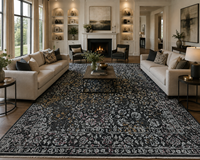 Tapis persan vintage en soie noué à la main de 8x10 pieds, couleur charbon noir, pour chambre et hôtel