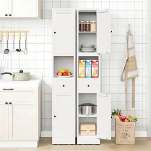 Mobiletto da Bagno Alto 71 Pollici in Metallo Bianco, 5 Ripiani, Stretto, con 2 Ante e Ripiani Regolabili, Autoportante - Product Image 3