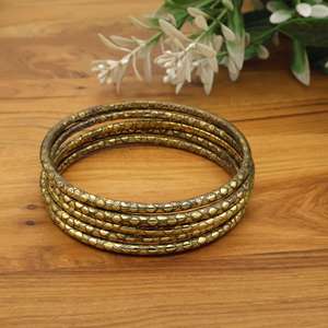 Golden Textured Bangles Vintage Style Stackable <b>Bracelets</b> Bohemian Jewelry, Minimalist Everyday Wrist Jewelry Gift - Product Image 5