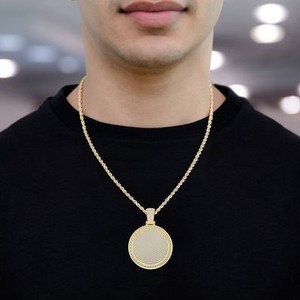 Collier Pendentif Médaillon Rond Personnalisé Unisexe Hip Hop en Argent 925 Plaqué Or avec Moissanite Sertie Griffe et Diamant pour Fête - Product Image 2