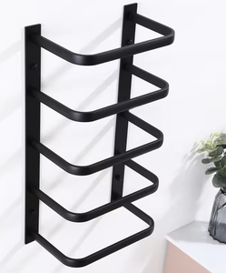 OEM/ODM Vietnam Modern Matt Black Towel Rack – 5-Layer Self Adhesive Bathroom Storage <b>Shelf</b> Organizer - Product Image 3