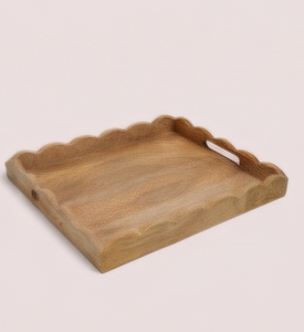 Plateau de service en bois festonné en gros, en bois de manguier naturel, de forme rectangulaire avec poignées - Product Image 3