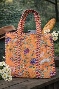 Bolsa de Compras Acolchada de Algodón Puro Hecha a Mano en India, Hermosa Bolsa de Mano para Mujer, para la Playa, Fiestas, Almacenamiento, Viajes, con Estampado - Product Image 3