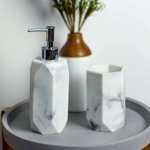 Trending Design Modern Luxury Marble Bathroom Accessories <b>Set</b> With <b>Soap</b> Dispenser Toothbrush Holder And Tray - Product Image 1
