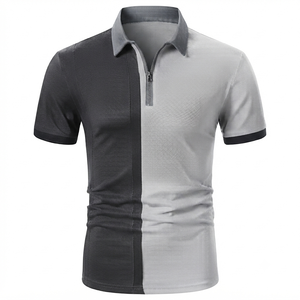 <b>Men's</b> Color Blocked <b>Short</b> Sleeve Zipper for Shirt Knitted Sporty Style Quick Dry Regular Length Green Gray 100% Cotton <b>Pocket</b> - Product Image 4