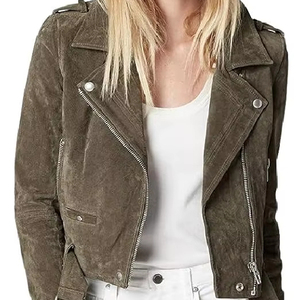 Women's Brown Genuine Leather Moto Jacket Full Sleeve Stand Collar Zipper Closure Autumn Style - Product Image 1