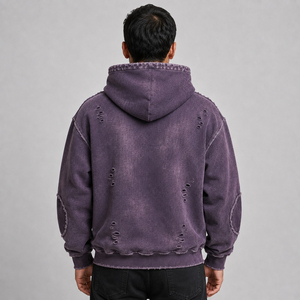 Wholesale men distressed <b>hoodie</b> with durable fabric <b>trendy</b> design comfortable fit and stylish distressed details for daily wear - Product Image 6