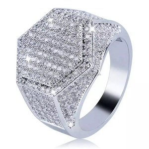 Custom 925 Silver <b>Gold</b> Plated Moissanite Diamond Hexagon Shape Engagement Wedding Anniversary Gifts Party Rings Unisex Luxury - Product Image 5