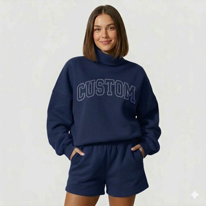 Conjunto de Pantalones Cortos y Cuello Alto para Mujer, Ropa de Calle de Invierno, Tejido de Forro Polar, Diseñado con un Atractivo que Cumple con las Preferencias del Comprador - Product Image 1