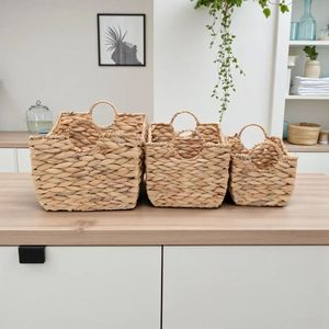 Handwoven Natural Water <b>Hyacinth</b> <b>Basket</b> Set of 3, Rectangular Storage <b>Baskets</b> for Home Organization, Everyday Storage - Product Image 4