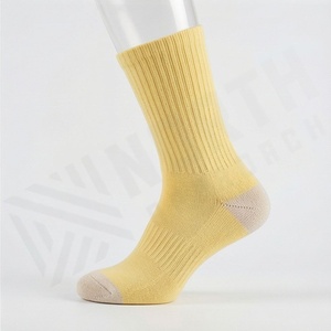 Yellow Crew <b>Socks</b> Solid Color Knitted Cotton Breathable Casual Daily Wear for Adults Spring Season - Product Image 3