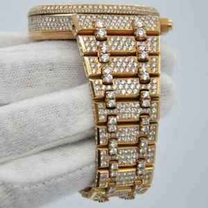 Black Ocean Jewels A.P. Reloj de Pulsera de Cuarzo con 3 Diamantes de Moissanita, Correa de Acero Inoxidable de 20 mm, Estilo Hip-Hop, Diseño Indio - Product Image 4