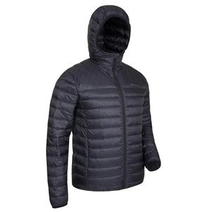 Veste d'hiver rembourrée en duvet à capuche noire pour homme, coupe régulière, fermeture éclair sur le devant, coupe-vent, couleur unie, style décontracté - Product Image 3