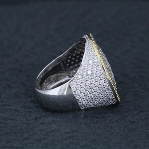 Bague Pavé Diamant Homme, Bague de Pinky Bicolore Effet Glacé, Bijoux Hip Hop Streetwear, Large Bande Statement Argent Or, Mariage Fiançailles - Product Image 5