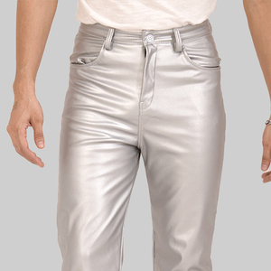Overol Unisex Plateado con Recubrimiento de PU, Corte Recto, Cintura Alta Elástica, Bolsillos Laterales, Lona de Peso Medio, Estilo Invernal, Transpirable - Product Image 6