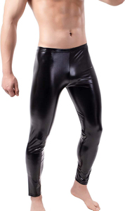 Leggings pour homme en PU noir, taille haute, élastique, style décontracté, spandex, nylon, pantalon léger en tricot - Product Image 6