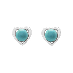 Boucles d'oreilles fines en forme de cœur avec pierre précieuse turquoise, 100% argent massif 925, bijoux classiques pour femmes, à porter au quotidien - Product Image 1