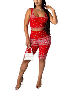 Ensemble de vêtements de sport imprimés pour femmes, 2 pièces, haut court et short au-dessus du genou, vêtements de sport pour la salle de sport et le yoga, respirant, tricoté en spandex et polyester - Product Image 5