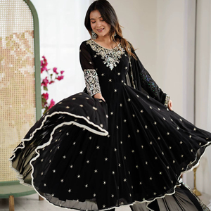 Artisanal <b>Rainbow</b> Sequence Embroidered Anarkali Dress with Matching Bottom & Stole - Product Image 1