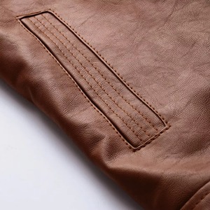 Chaqueta de Motociclista para Hombre, de Cuero PU Marrón, Cuello Alto, Cierre de Cremallera Frontal, Color Sólido, Manga Regular, Estilo Otoñal - Product Image 5
