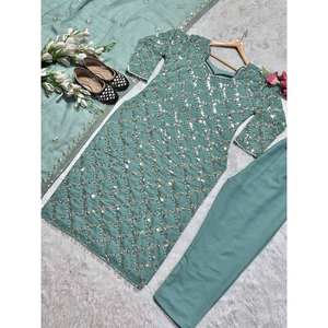 Conjuntos de mujer de diseñador-Pantalón largo superior Dupatta en estilo elegante - Product Image 1