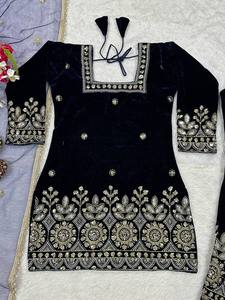 New Fashionable Modern Traditional Indian Look Heavy Chinnon Viscose Velvet Salwar Kameez Embroidery <b>Sequin</b> Work Quick Dry All - Product Image 6
