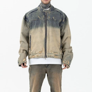 ผู้ผลิตเสื้อผ้าคุณภาพสูง แจ็คเก็ตวินเทจหนานุ่มสำหรับผู้ชาย แจ็คเก็ตยีนส์ลำลองแบบซิปสำหรับผู้ชาย - Product Image 3