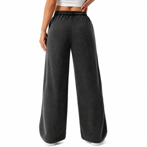 Pantalones Deportivos de Felpa para Mujer, Cintura Alta, Pierna Ancha, Corte Holgado, con Cordón, Color Sólido, Largos, para Otoño - Product Image 2