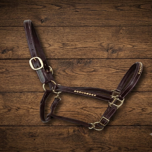 Harnais pour cheval en cuir brun 100% authentique avec cristaux, muserolle ornée de cristaux et ferrures en laiton, taille complète, équipement d'équitation - Product Image 6