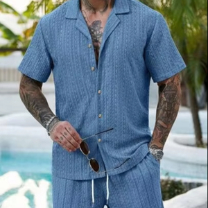 Nouvel ensemble de survêtement d'été pour homme 100% coton séchage rapide tricoté col rond 280g T-shirt à manches courtes et short streetwear personnalisable - Product Image 1