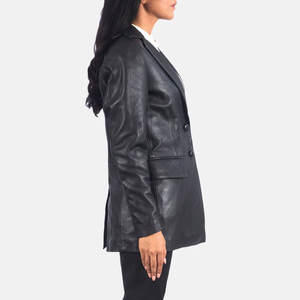 Blazer de Cuero Genuino Negro para Mujer, Chaqueta Clásica de Corte Entallado, Ropa Formal de Negocios, Abrigo de Cuero Suave de Primera Calidad con Solapa - Product Image 2