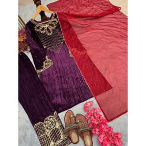 Women's Party Wear Embroidered Sequence Work <b>Suit</b> Set - Product Image 2