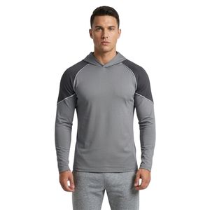 High Quality Terry Cotton Men <b>Gym</b> Hoodies Heather Grey Charcoal Contrast Raglan Long Sleeve Comfortable Warm <b>Sweatshirts</b> - Product Image 2