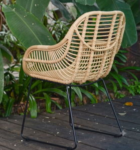 Chaise de salle à manger moderne en rotin naturel, fauteuil d'extérieur en osier, mobilier scandinave pour patio, café, restaurant avec pieds en métal - Product Image 4