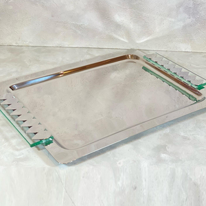 Elegant <b>Gold</b> <b>Serving</b> <b>Tray</b> Featuring Uniquely Textured Acrylic Handles, Perfect For Adding A Luxury Touch To Any Modern Table Set - Product Image 2