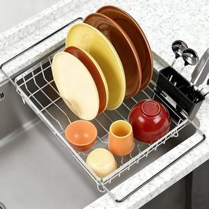 Égouttoir à vaisselle multifonctionnel en acier inoxydable avec plateau de drainage, passoire réglable pour évier, pour comptoir de cuisine - Product Image 5