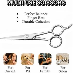Ciseaux de barbier en acier inoxydable - Ciseaux à cheveux multi-usages tranchants pour salon, hommes et femmes - Product Image 5