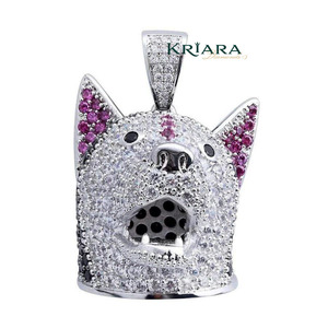 Colgante de perro cultivado en laboratorio con orejas de rubí, dije de animal adorable en oro blanco para uso diario, joyería - Product Image 1