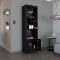 Meuble bar autoportant moderne à cinq niveaux, écologique, avec porte-verres, support à pieds de verre et plateau coulissant pour douze bouteilles de vin