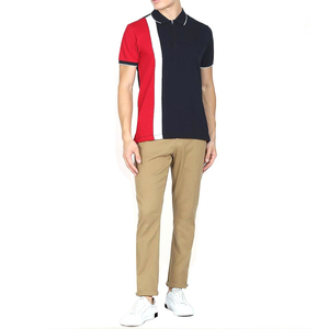 Polo Homme Haut de Gamme 2026 à Blocs de Couleurs, Manches Courtes, Tricoté, Décontracté, Rayé, Fermeture Éclair Avant, Rouge Blanc Bleu Marine - Product Image 2