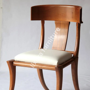 Luxury Handcrafted Solid Wood Dining Chair Elegant Curved <b>Backrest</b> Cream Leather Upholstered Seat - Product Image 4