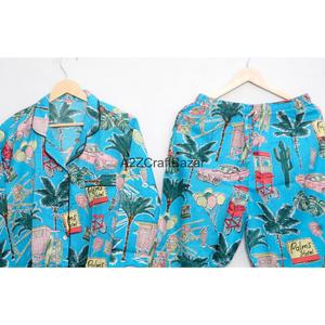 Ensemble de pyjama long pour femmes, style indien, 100% coton respirant, imprimé floral vintage numérique, taille élastique douce - Product Image 6