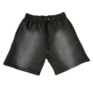 Shorts homme en molleton bouclette sur mesure, coton épais, style streetwear rétro, effet vieilli, délavé soleil, délavé à l'acide, avec strass - Product Image 2