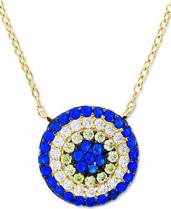 Espinela azul cultivada en laboratorio (3/4 CT. T. W.) Collar con colgante de ojo malvado de circonita cúbica de 18 "en plata de ley chapada en oro de 14k | Macy's - Product Image 1