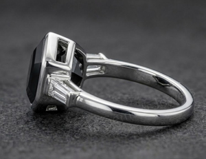 Bague minimaliste en argent sterling 925 plaqué oxydé avec pierre précieuse en onyx noir hexagonal de 8 mm, sertie dans un cadre, cadeau pour lui - Product Image 3