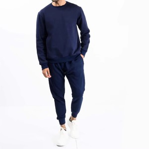 <b>Men's</b> <b>Navy</b> Blue Solid Tracksuit Full Sleeve Crew Neck Sweatshirt Elastic Waist <b>Jogger</b> Pants Casual Sportswear Autumn Wear - Product Image 1