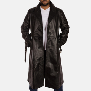 <b>Plus</b> <b>Size</b> Genuine Leather Trench Coat – Winter Windproof High Street Style Custom Embossed Design OEM ODM WholeSale - Product Image 6